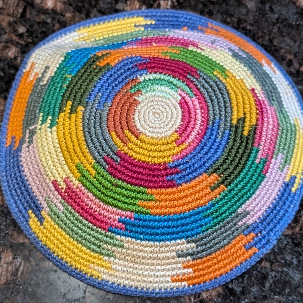 Hand Crafted Rainbow Swirl Knit Kippah. Made In Israel.